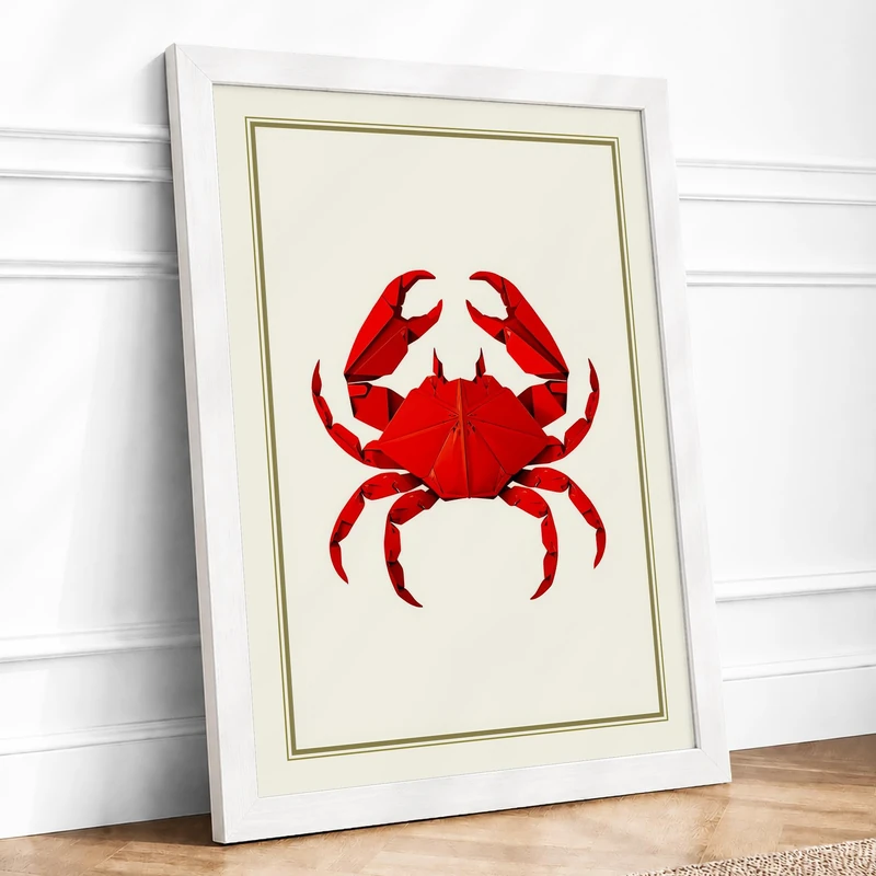 Heraldic Crab Minimalist Framed Wall Art Print A1 (84.1×59.4cm) White, Wall Decor for Living Room, Bedroom, Office & Home, Ready to Hang, Art Gift