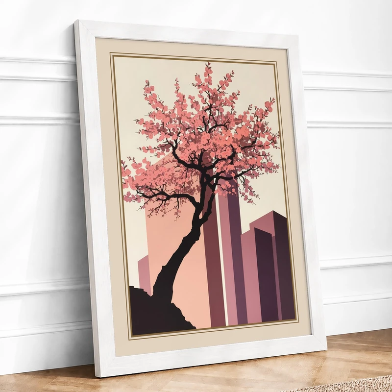 Blossoms and Skyline Art Deco Framed Wall Art Print A1 (84.1×59.4cm) White, Wall Decor for Living Room, Bedroom, Office & Home, Ready to Hang, Art Gift - Image 1
