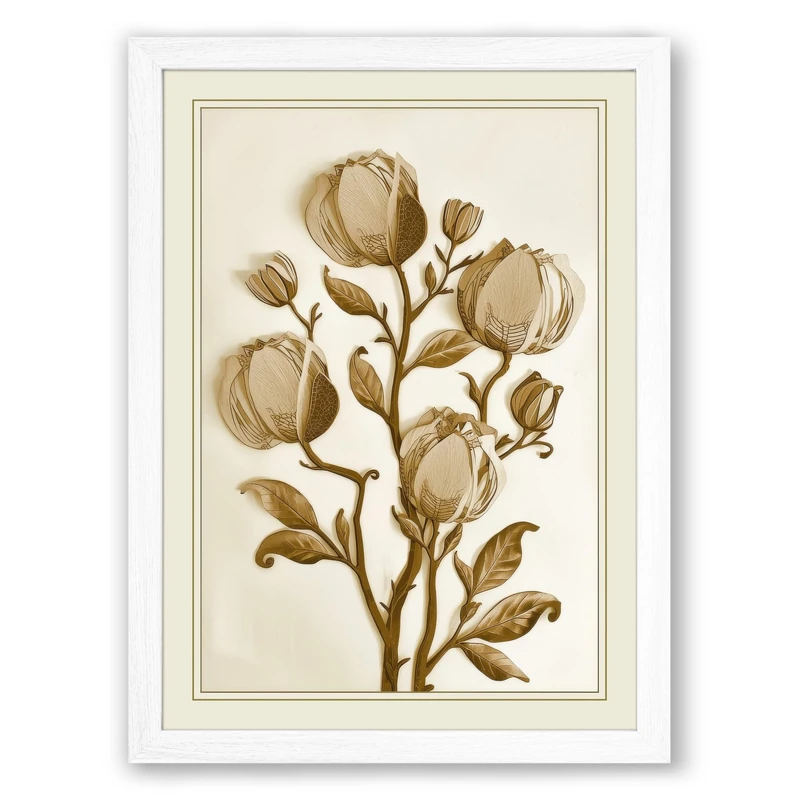 Single Stem in Bloom Botanical Framed Wall Art Print A1 (84.1×59.4cm) White, Wall Decor for Living Room, Bedroom, Office & Home, Ready to Hang, Art Gift - Image 1
