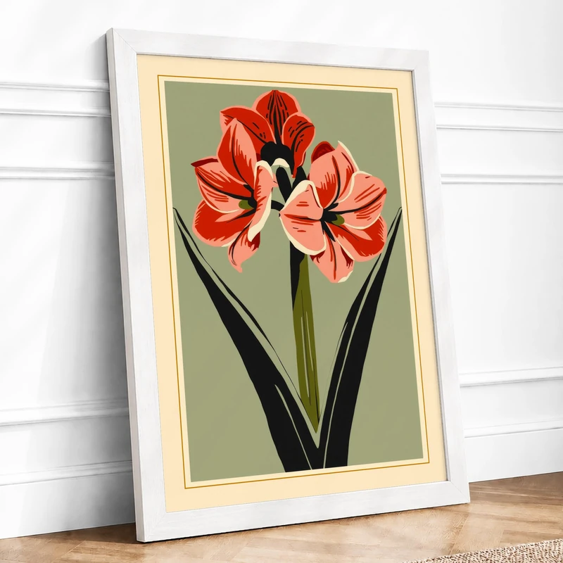 Amaryllis Study Botanical Framed Wall Art Print A1 (84.1×59.4cm) White, Wall Decor for Living Room, Bedroom, Office & Home, Ready to Hang, Art Gift - Image 1