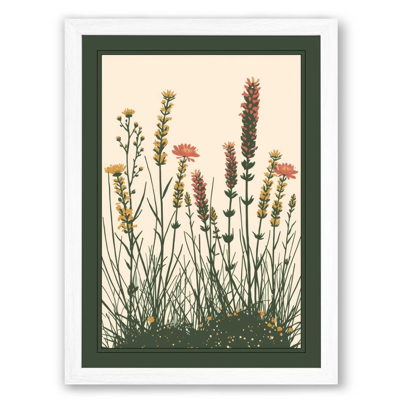 Wildflower Meadow Botanical Framed Wall Art Print A1 (84.1×59.4cm) White, Wall Decor for Living Room, Bedroom, Office & Home, Ready to Hang, Art Gift