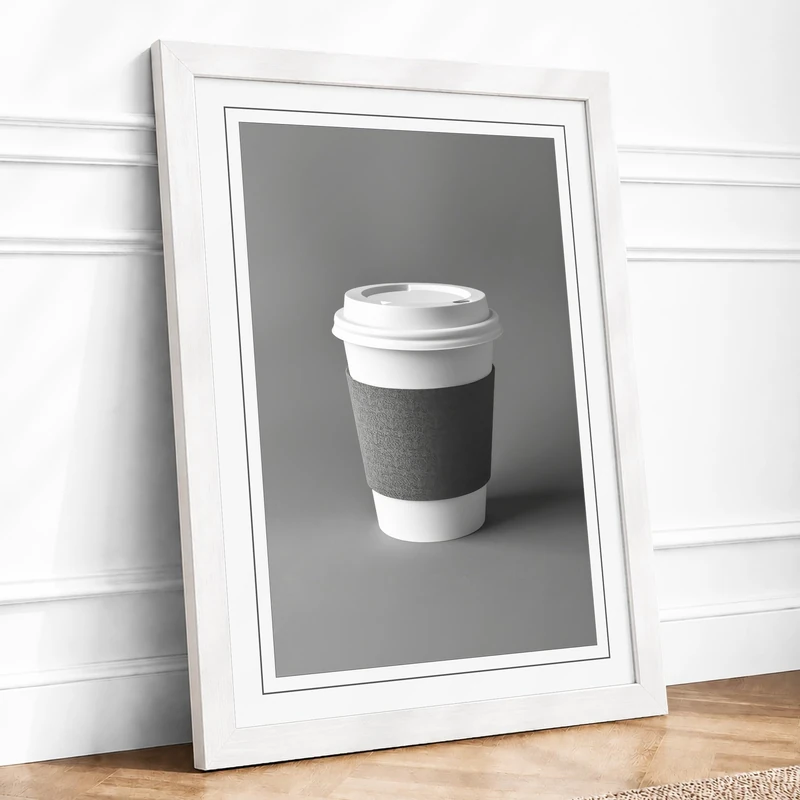 Coffee Cup Study Minimalist Framed Wall Art Print A1 (84.1×59.4cm) White, Wall Decor for Living Room, Bedroom, Office & Home, Ready to Hang, Art Gift - Image 1