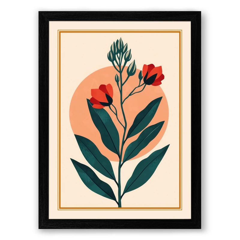 Flowering Plant Study Botanical Framed Wall Art Print A1 (84.1×59.4cm) Black, Wall Decor for Living Room, Bedroom, Office & Home, Ready to Hang, Art Gift