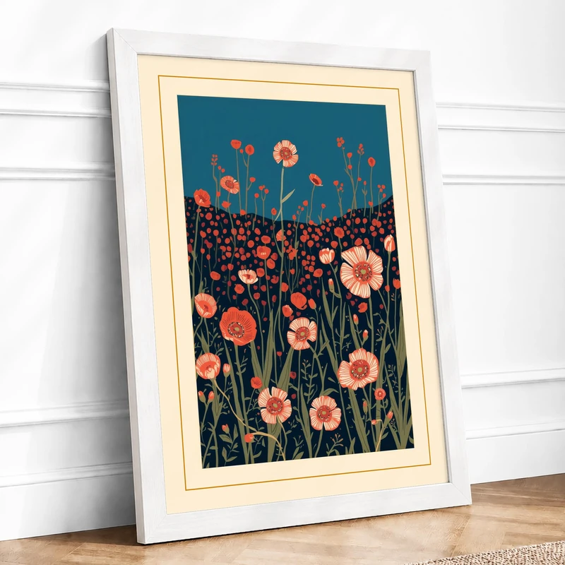 Wildflower Field Botanical Framed Wall Art Print A1 (84.1×59.4cm) White, Wall Decor for Living Room, Bedroom, Office & Home, Ready to Hang, Art Gift