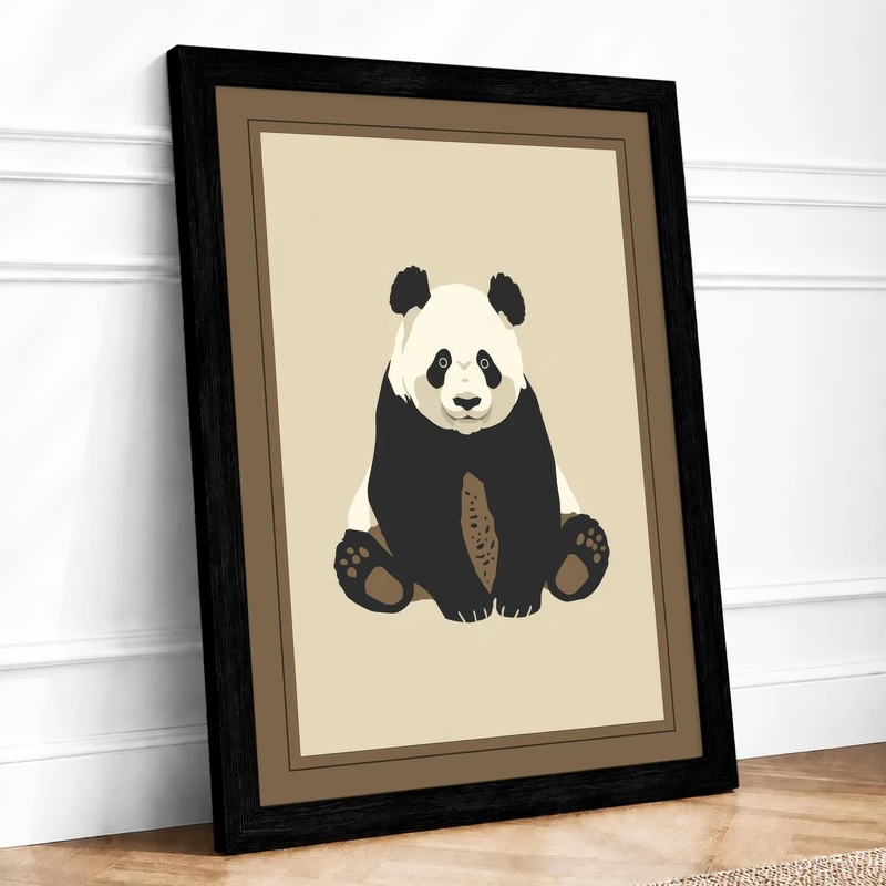 Gentle Panda Minimalist Framed Wall Art Print A1 (84.1×59.4cm) Black, Wall Decor for Living Room, Bedroom, Office & Home, Ready to Hang, Art Gift