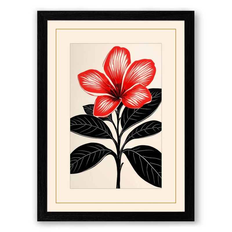 Red Flower Specimen Botanical Framed Wall Art Print A1 (84.1×59.4cm) Black, Wall Decor for Living Room, Bedroom, Office & Home, Ready to Hang, Art Gift