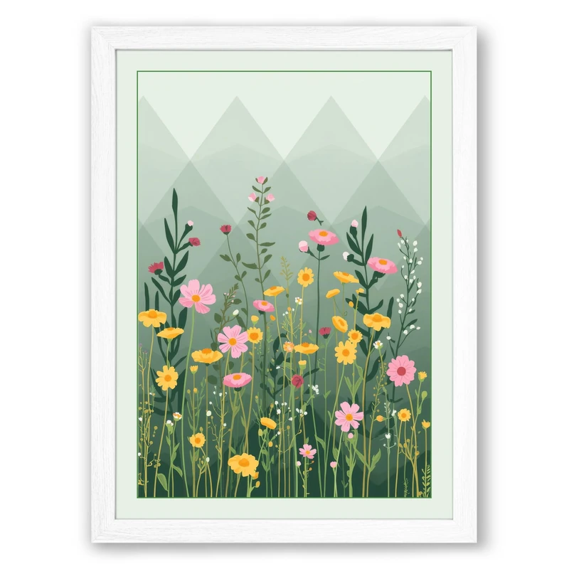 Wildflower Meadow Modern Framed Wall Art Print A1 (84.1×59.4cm) White, Wall Decor for Living Room, Bedroom, Office & Home, Ready to Hang, Art Gift