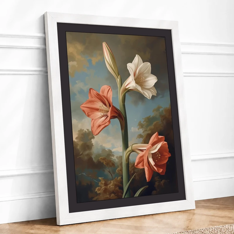 Three Tulips in Soft Light Botanical Framed Wall Art Print A1 (84.1×59.4cm) White, Wall Decor for Living Room, Bedroom, Office & Home, Ready to Hang, Art Gift - Image 1