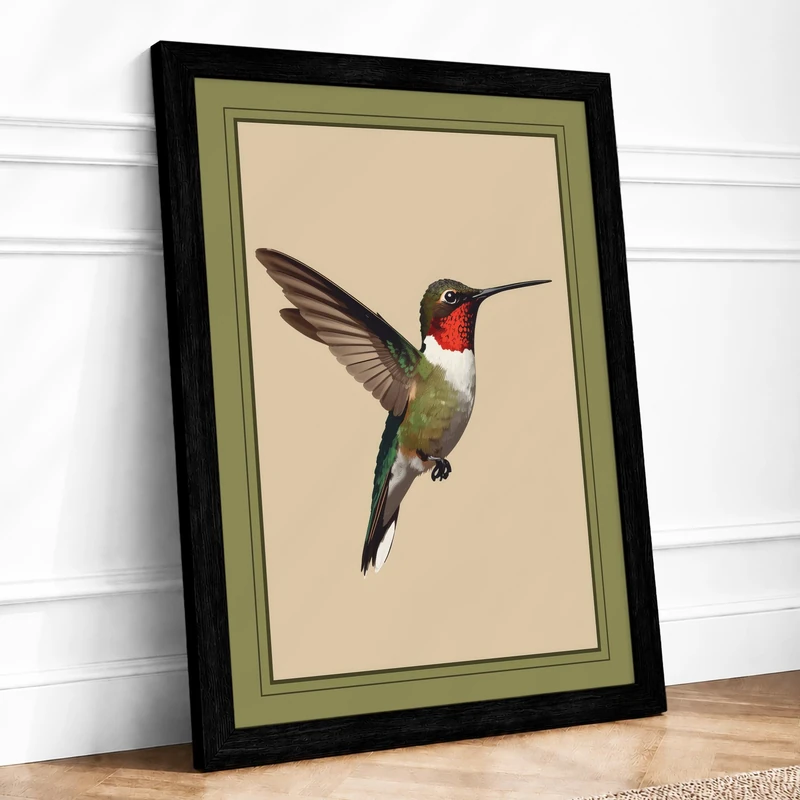 Hummingbird in Flight Botanical Framed Wall Art Print A1 (84.1×59.4cm) Black, Wall Decor for Living Room, Bedroom, Office & Home, Ready to Hang, Art Gift