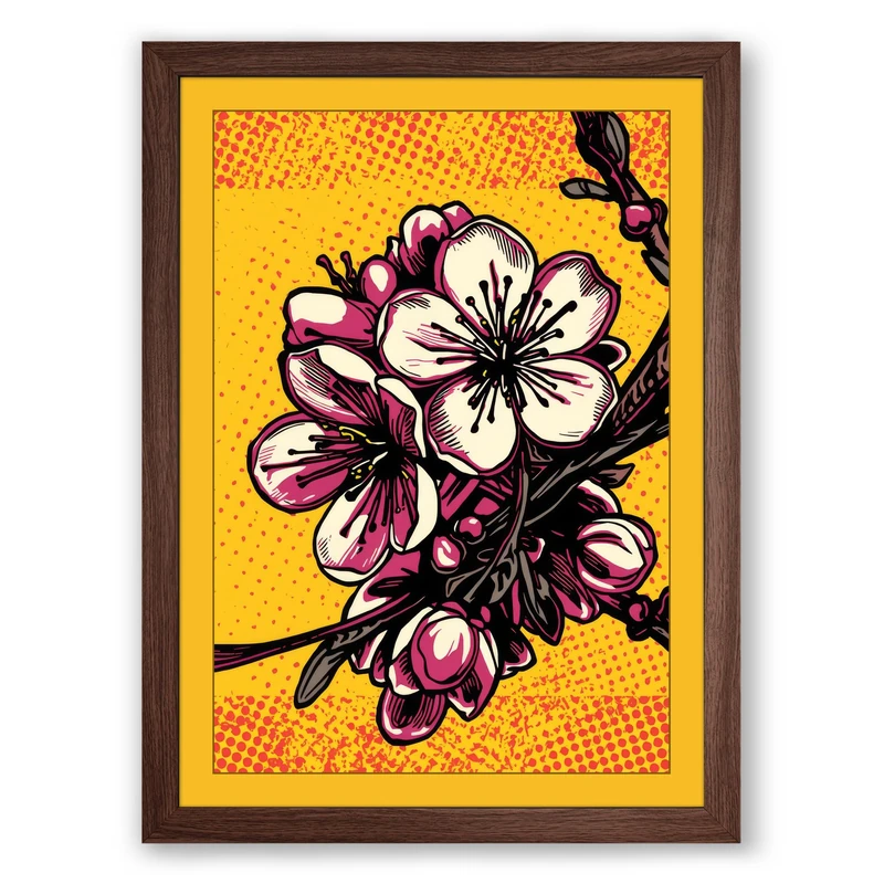 Pop Bloom Cluster Modern Framed Wall Art Print A1 (84.1×59.4cm) Walnut, Wall Decor for Living Room, Bedroom, Office & Home, Ready to Hang, Art Gift - Image 1
