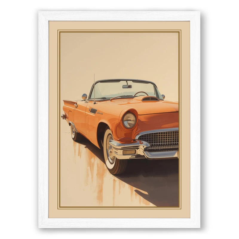 Vintage Orange Convertible Retro Framed Wall Art Print A1 (84.1×59.4cm) White, Wall Decor for Living Room, Bedroom, Office & Home, Ready to Hang, Art Gift