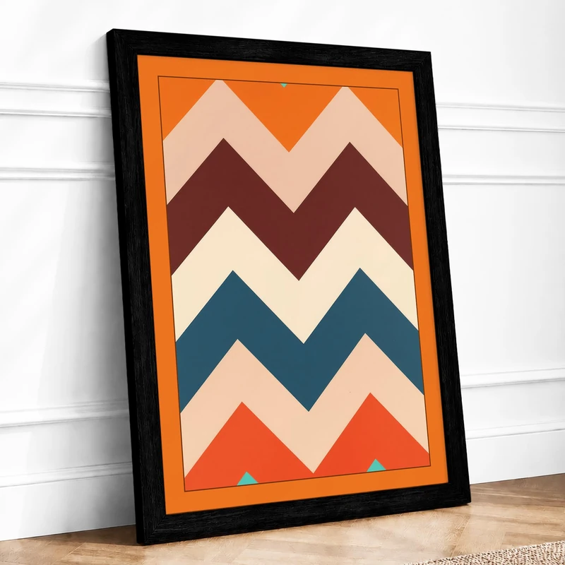 Chevron Stripes Geometric Framed Wall Art Print A1 (84.1×59.4cm) Black, Wall Decor for Living Room, Bedroom, Office & Home, Ready to Hang, Art Gift