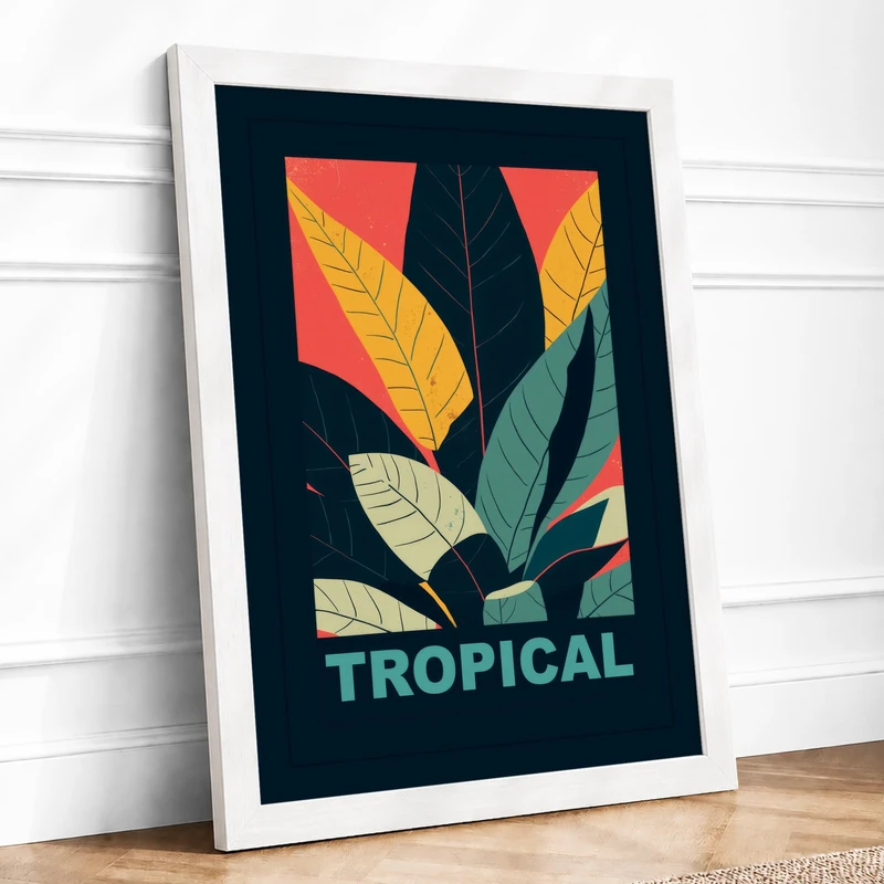 Leaves Tropical Framed Wall Art Print A1 (84.1×59.4cm) White, Wall Decor for Living Room, Bedroom, Office & Home, Ready to Hang, Art Gift