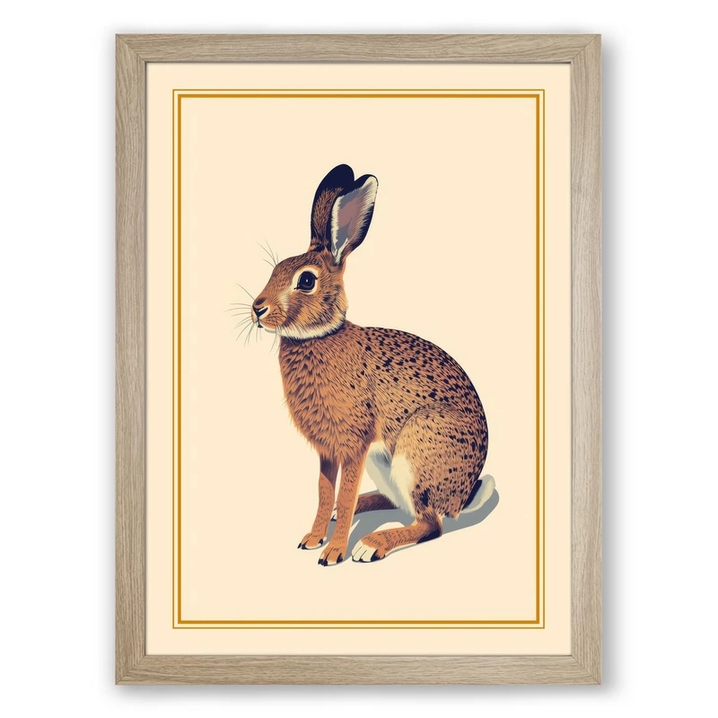 Brown Hare in Profile Botanical Framed Wall Art Print A1 (84.1×59.4cm) Oak, Wall Decor for Living Room, Bedroom, Office & Home, Ready to Hang, Art Gift