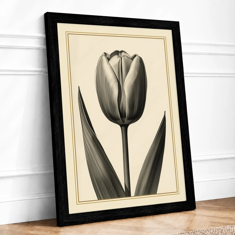 Single Stem in Gold Botanical Framed Wall Art Print A1 (84.1×59.4cm) Black, Wall Decor for Living Room, Bedroom, Office & Home, Ready to Hang, Art Gift
