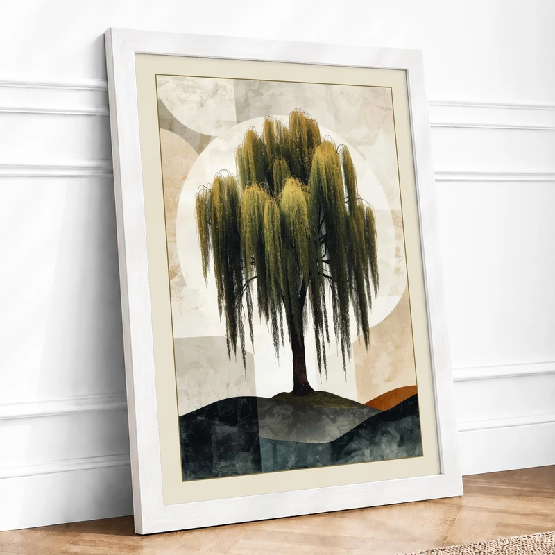 Weeping Willow Japandi Framed Wall Art Print A1 (84.1×59.4cm) White, Wall Decor for Living Room, Bedroom, Office & Home, Ready to Hang, Art Gift - Image 1