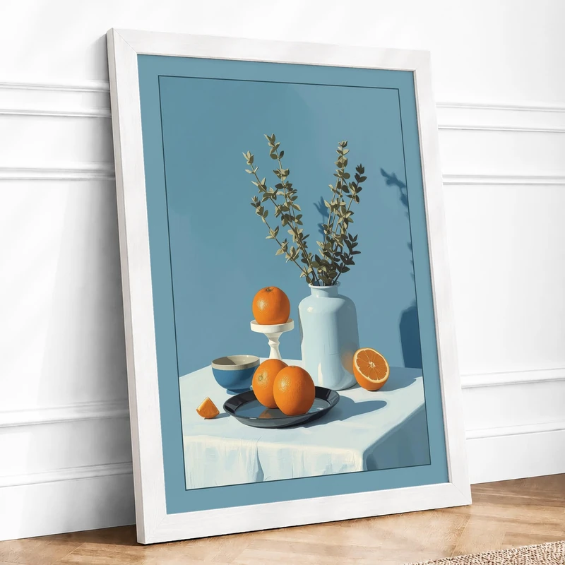 Still Life with Citrus Minimalist Framed Wall Art Print A1 (84.1×59.4cm) White, Wall Decor for Living Room, Bedroom, Office & Home, Ready to Hang, Art Gift