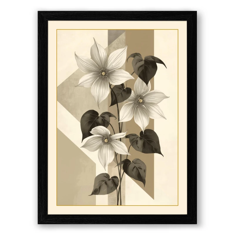 Flowering Plant Study Botanical Framed Wall Art Print A1 (84.1×59.4cm) Black, Wall Decor for Living Room, Bedroom, Office & Home, Ready to Hang, Art Gift