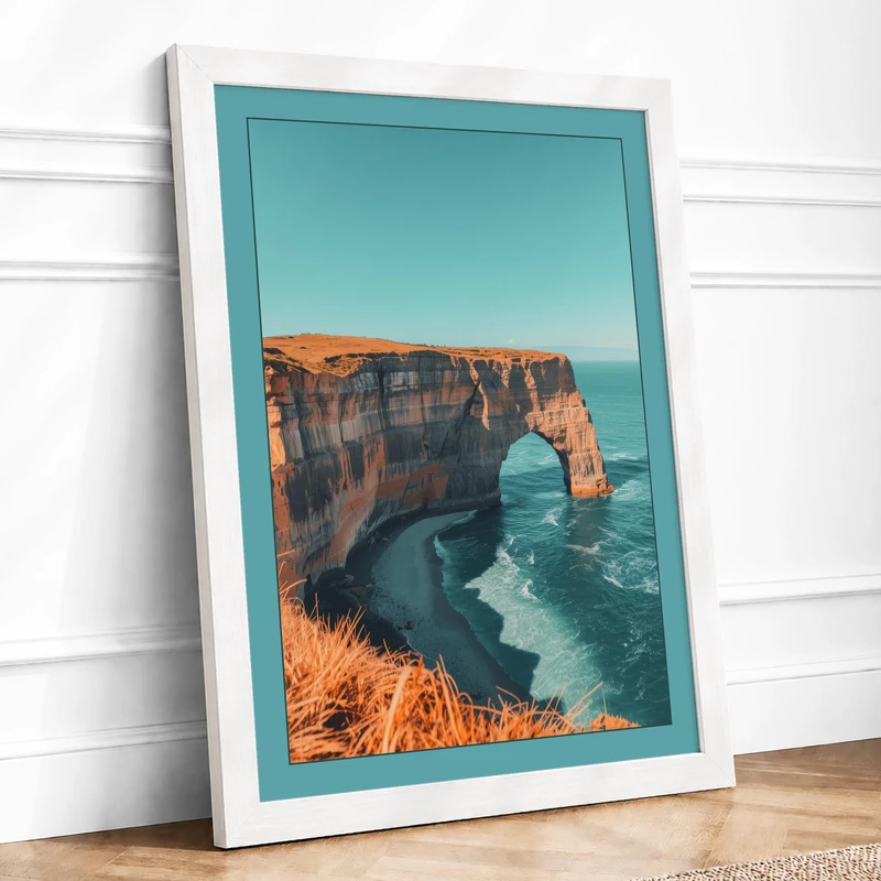 Stone Arch at Sea Coastal Framed Wall Art Print A1 (84.1×59.4cm) White, Wall Decor for Living Room, Bedroom, Office & Home, Ready to Hang, Art Gift - Image 1