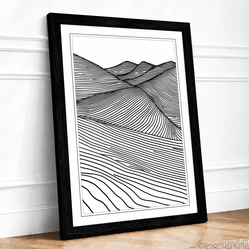 Topographic Lines Minimalist Framed Wall Art Print A1 (84.1×59.4cm) Black, Wall Decor for Living Room, Bedroom, Office & Home, Ready to Hang, Art Gift - Image 1