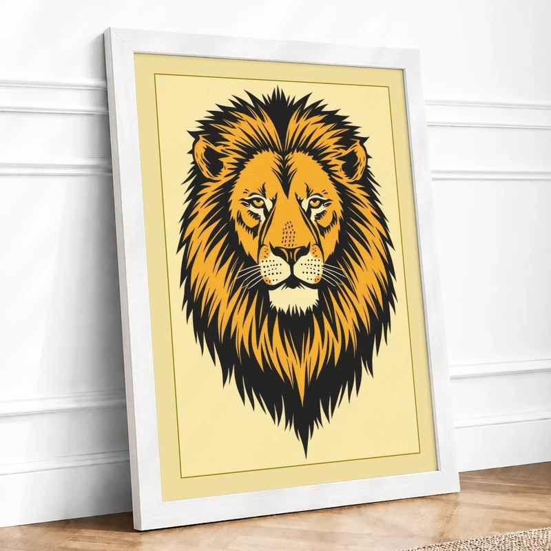 Noble Lion Rustic Framed Wall Art Print A1 (84.1×59.4cm) White, Wall Decor for Living Room, Bedroom, Office & Home, Ready to Hang, Art Gift