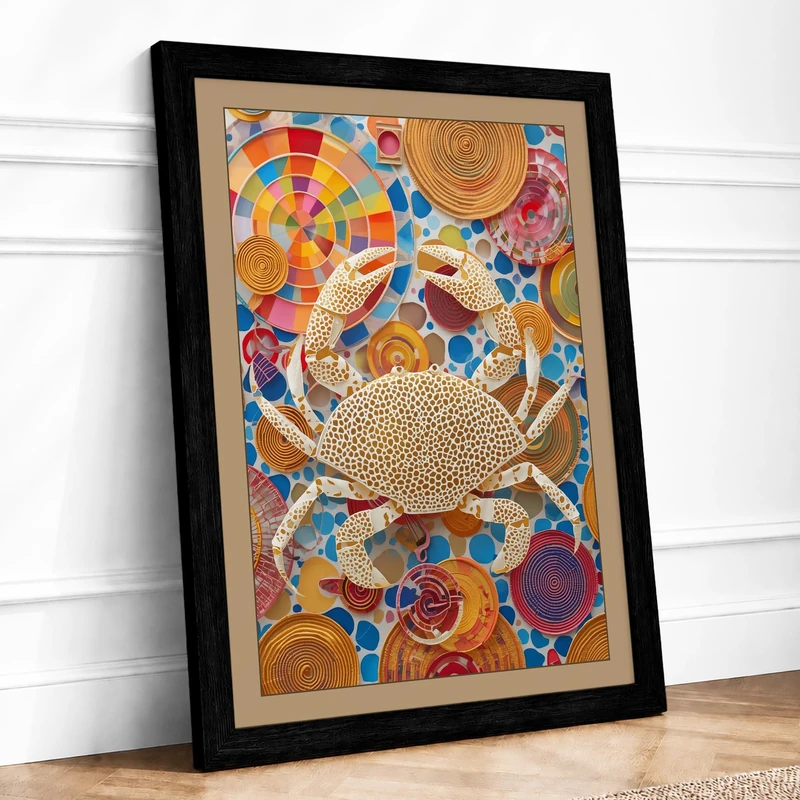 Crab Among Circles Eclectic Framed Wall Art Print A1 (84.1×59.4cm) Black, Wall Decor for Living Room, Bedroom, Office & Home, Ready to Hang, Art Gift - Image 1