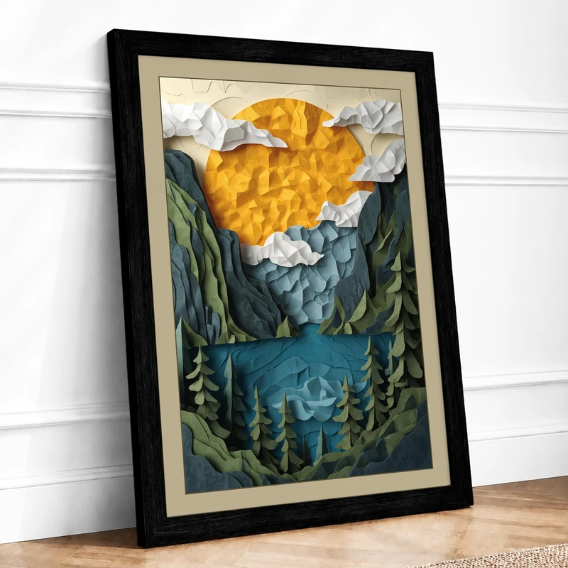Mountain Layers at Dawn Scandinavian Framed Wall Art Print A1 (84.1×59.4cm) Black, Wall Decor for Living Room, Bedroom, Office & Home, Ready to Hang, Art Gift