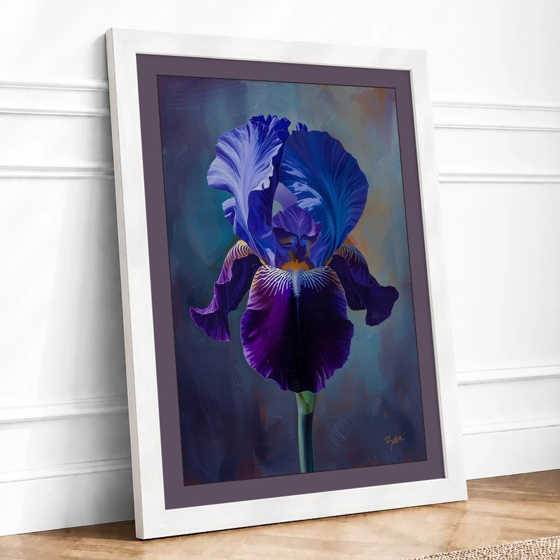 Iris in Lavender Botanical Framed Wall Art Print A1 (84.1×59.4cm) White, Wall Decor for Living Room, Bedroom, Office & Home, Ready to Hang, Art Gift