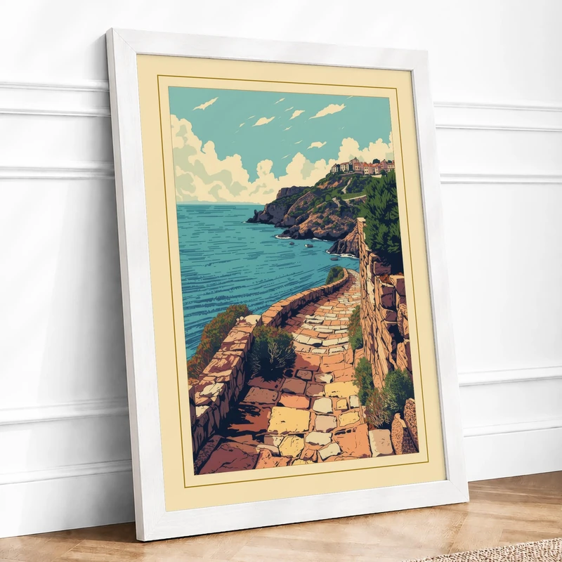 Coastal Pathway to Sea Vintage Framed Wall Art Print A1 (84.1×59.4cm) White, Wall Decor for Living Room, Bedroom, Office & Home, Ready to Hang, Art Gift