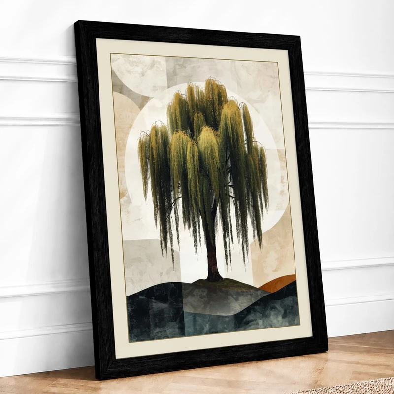 Weeping Willow Japandi Framed Wall Art Print A1 (84.1×59.4cm) Black, Wall Decor for Living Room, Bedroom, Office & Home, Ready to Hang, Art Gift - Image 1
