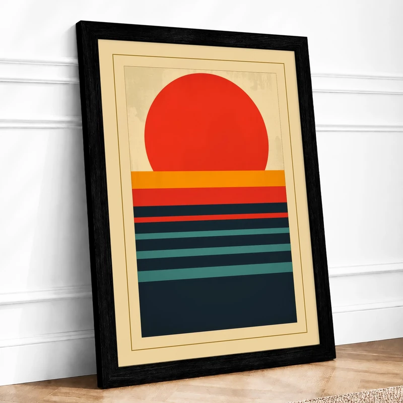 Sun and Stripes Geometric Framed Wall Art Print A1 (84.1×59.4cm) Black, Wall Decor for Living Room, Bedroom, Office & Home, Ready to Hang, Art Gift