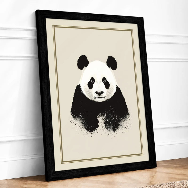Gentle Panda Japandi Framed Wall Art Print A1 (84.1×59.4cm) Black, Wall Decor for Living Room, Bedroom, Office & Home, Ready to Hang, Art Gift