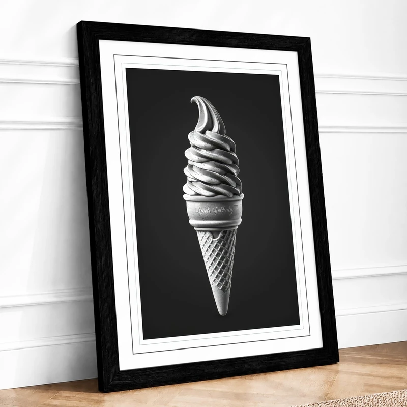 Soft Serve Moment Minimalist Framed Wall Art Print A1 (84.1×59.4cm) Black, Wall Decor for Living Room, Bedroom, Office & Home, Ready to Hang, Art Gift - Image 1