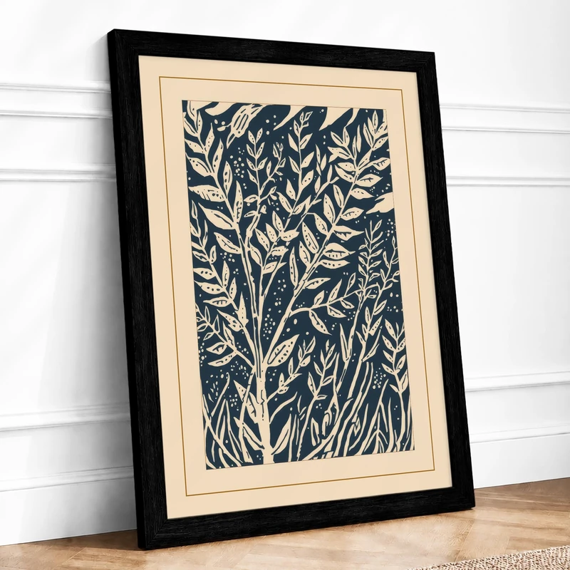 Foliage Study Botanical Framed Wall Art Print A1 (84.1×59.4cm) Black, Wall Decor for Living Room, Bedroom, Office & Home, Ready to Hang, Art Gift