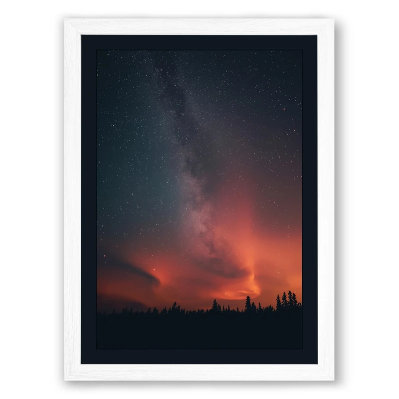 Milky Way at Dusk Scandinavian Framed Wall Art Print A1 (84.1×59.4cm) White, Wall Decor for Living Room, Bedroom, Office & Home, Ready to Hang, Art Gift