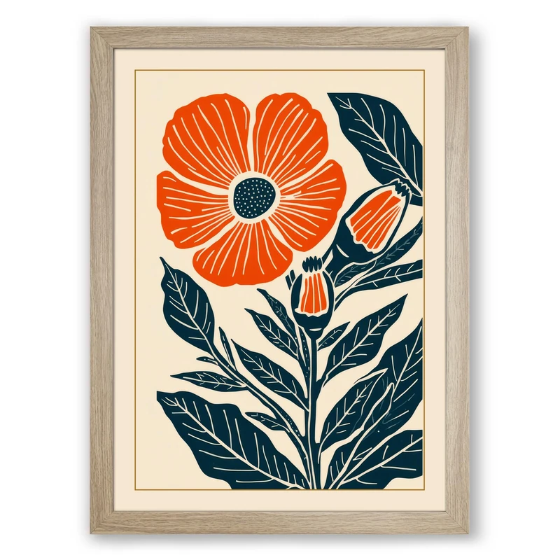 Bloom in Blue Botanical Framed Wall Art Print A1 (84.1×59.4cm) Oak, Wall Decor for Living Room, Bedroom, Office & Home, Ready to Hang, Art Gift - Image 1