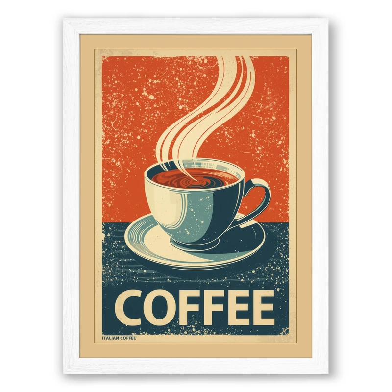 Coffee Poster Vintage Framed Wall Art Print A1 (84.1×59.4cm) White, Wall Decor for Living Room, Bedroom, Office & Home, Ready to Hang, Art Gift - Image 1