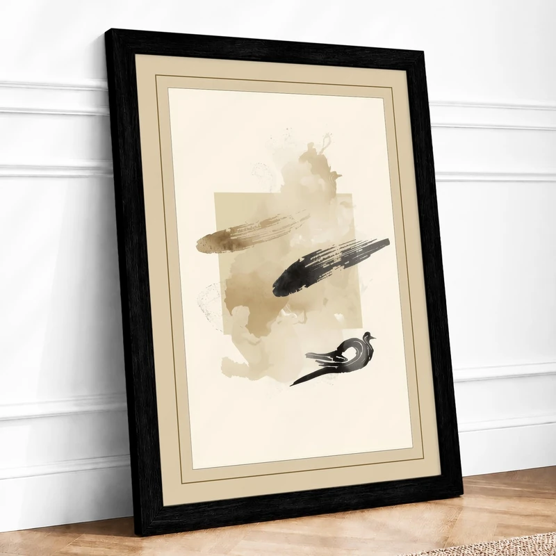 Three Birds in Flight Minimalist Framed Wall Art Print A1 (84.1×59.4cm) Black, Wall Decor for Living Room, Bedroom, Office & Home, Ready to Hang, Art Gift - Image 1