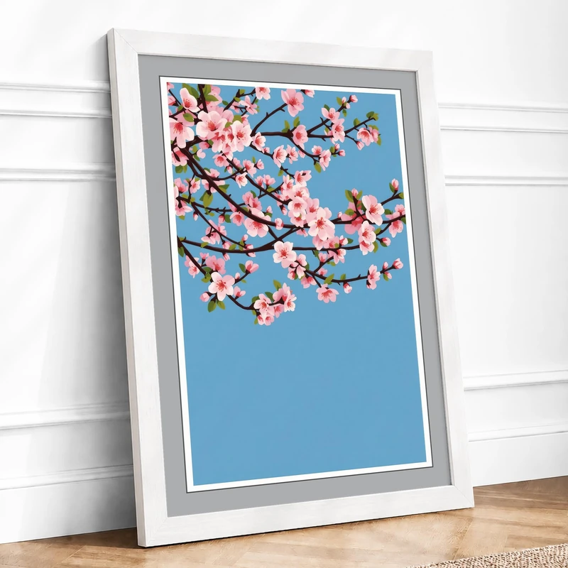 Moonlit Cherry Blossom Botanical Framed Wall Art Print A1 (84.1×59.4cm) White, Wall Decor for Living Room, Bedroom, Office & Home, Ready to Hang, Art Gift - Image 1