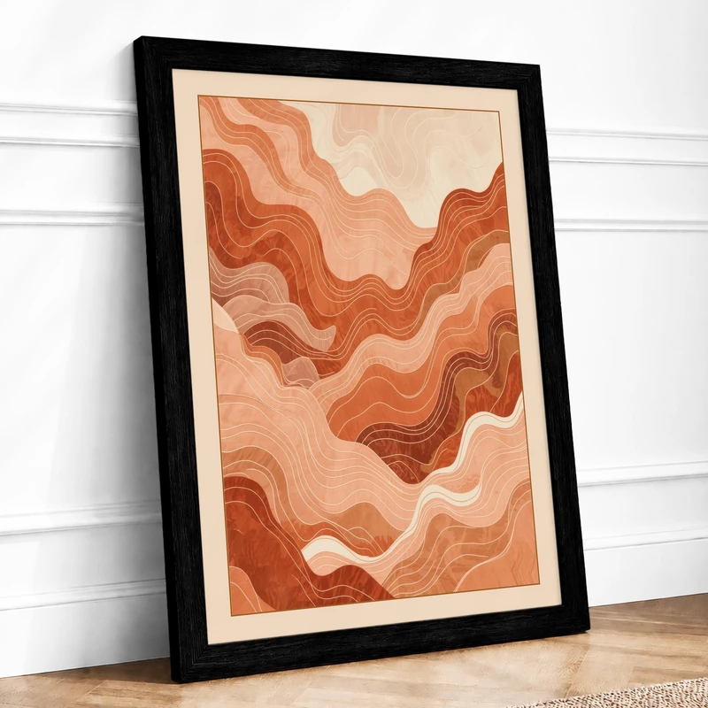 Earth Waves Abstract Framed Wall Art Print A1 (84.1×59.4cm) Black, Wall Decor for Living Room, Bedroom, Office & Home, Ready to Hang, Art Gift - Image 1