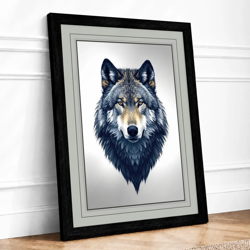 Wolf Portrait Realistic Framed Wall Art Print A1 (84.1×59.4cm) Black, Wall Decor for Living Room, Bedroom, Office & Home, Ready to Hang, Art Gift - Image 1