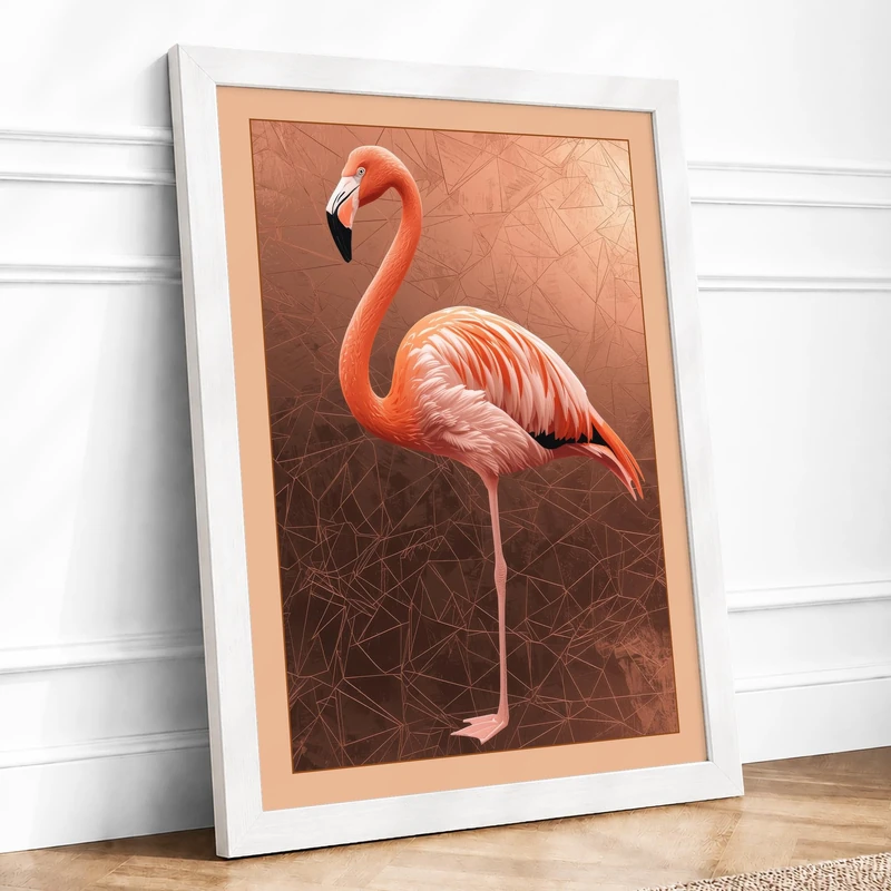 Flamingo in Repose Boho Framed Wall Art Print A1 (84.1×59.4cm) White, Wall Decor for Living Room, Bedroom, Office & Home, Ready to Hang, Art Gift