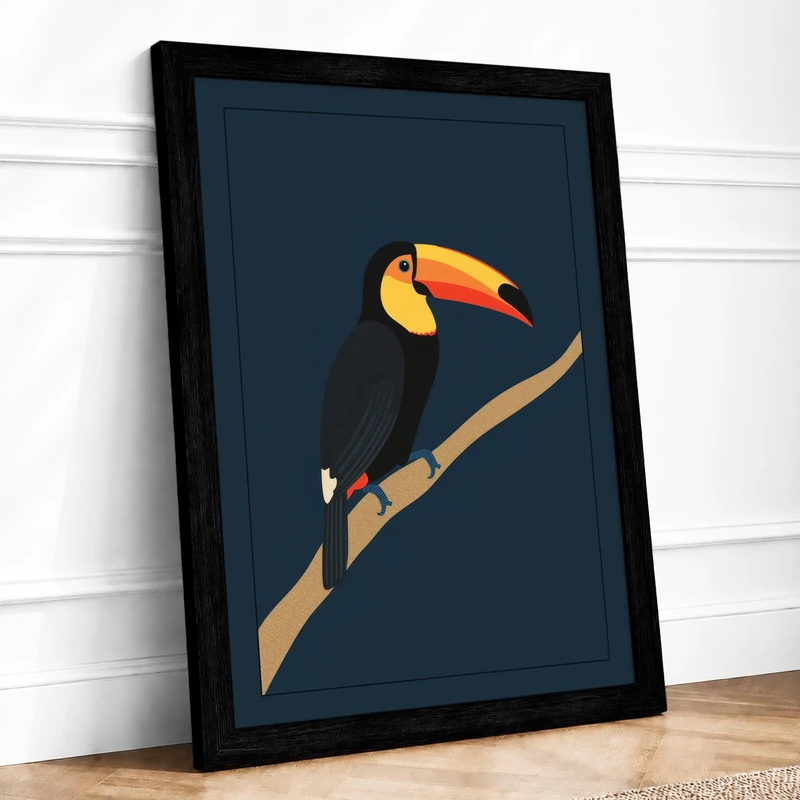 Toucan on Branch Modern Framed Wall Art Print A1 (84.1×59.4cm) Black, Wall Decor for Living Room, Bedroom, Office & Home, Ready to Hang, Art Gift