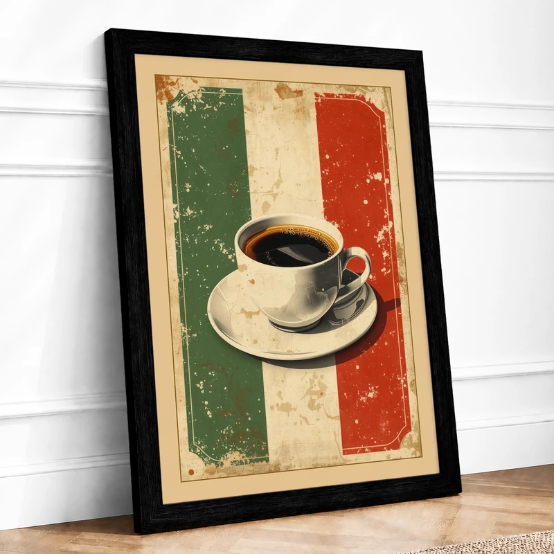 Italian Coffee Retro Framed Wall Art Print A1 (84.1×59.4cm) Black, Wall Decor for Living Room, Bedroom, Office & Home, Ready to Hang, Art Gift