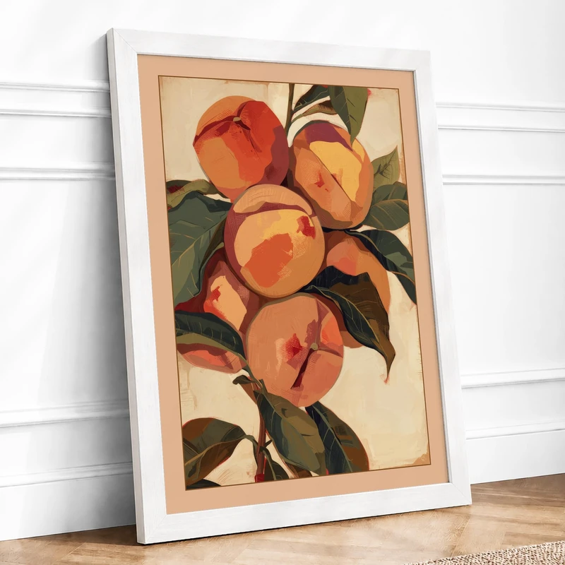 Ripened Peaches Botanical Framed Wall Art Print A1 (84.1×59.4cm) White, Wall Decor for Living Room, Bedroom, Office & Home, Ready to Hang, Art Gift - Image 1