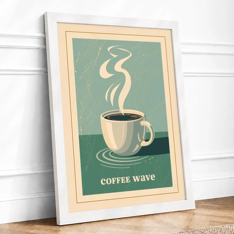 Coffee Wave Retro Framed Wall Art Print A1 (84.1×59.4cm) White, Wall Decor for Living Room, Bedroom, Office & Home, Ready to Hang, Art Gift - Image 1