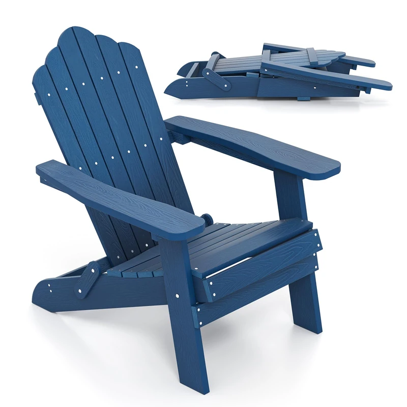 FANTASK Adirondack Chair, Adirondack Chair with High Backrest and Wide Armrests, Weatherproof Plastic Balcony Chair, Patio Chair up to 180 kg for Garden, Patio (Navy)