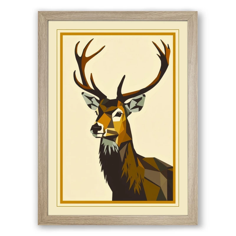 Noble Stag Vintage Framed Wall Art Print A1 (84.1×59.4cm) Oak, Wall Decor for Living Room, Bedroom, Office & Home, Ready to Hang, Art Gift