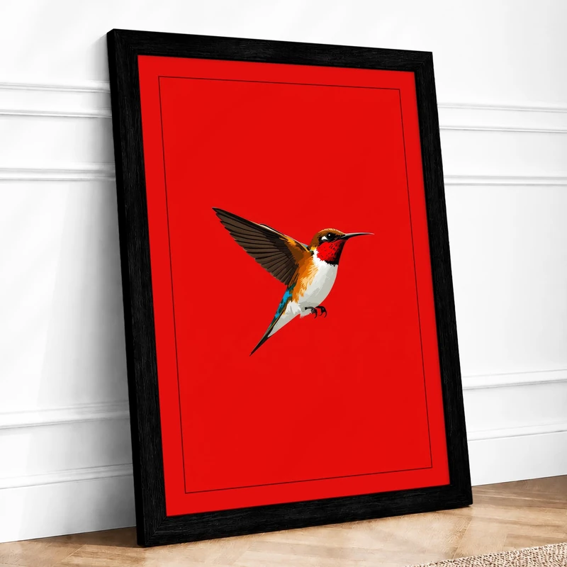 Hummingbird in Flight Modern Framed Wall Art Print A1 (84.1×59.4cm) Black, Wall Decor for Living Room, Bedroom, Office & Home, Ready to Hang, Art Gift - Image 1