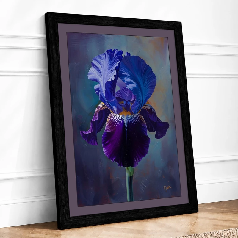 Iris in Lavender Botanical Framed Wall Art Print A1 (84.1×59.4cm) Black, Wall Decor for Living Room, Bedroom, Office & Home, Ready to Hang, Art Gift